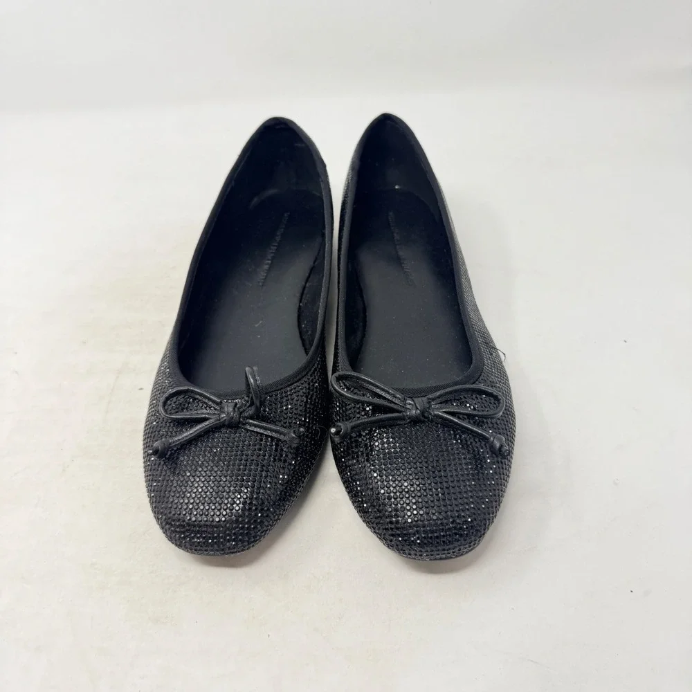 White House Black Market Ballet Flats Black 9 Rhinestone Sparkle Bow Evening
